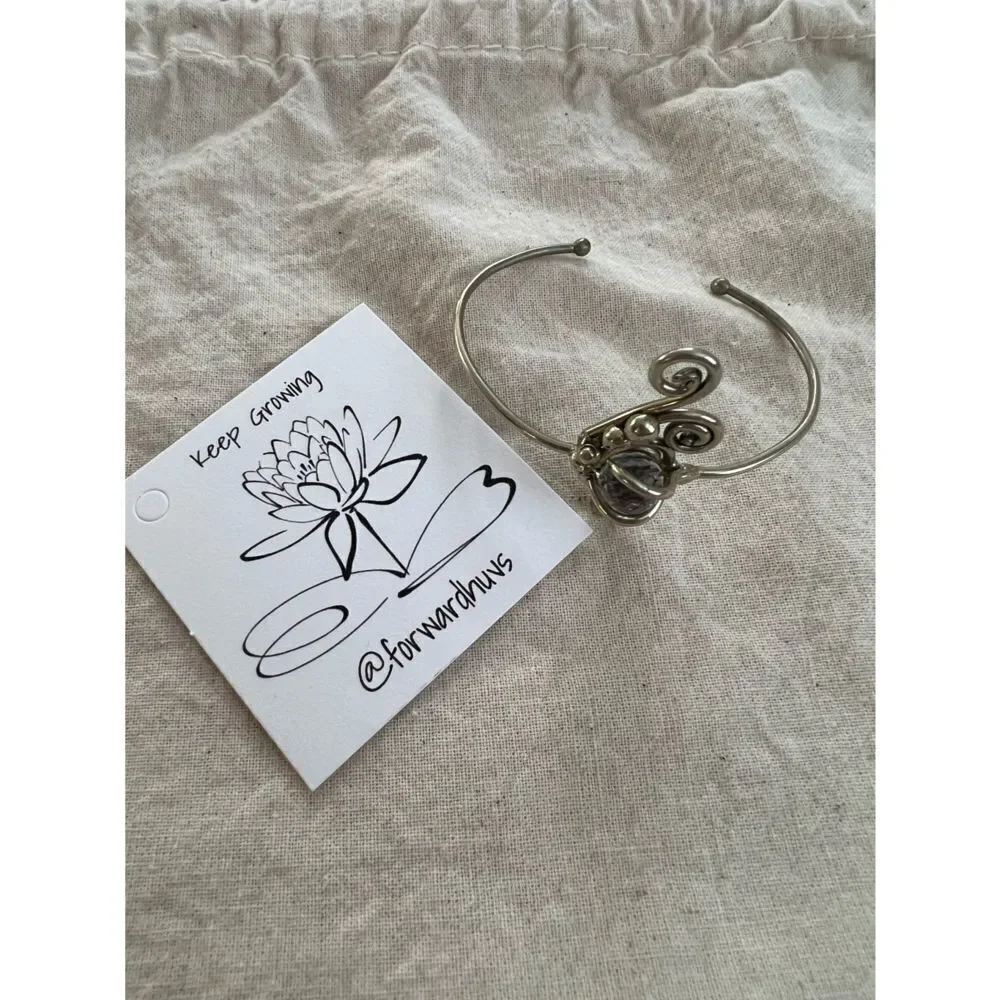 Youth Silver Tone Cuff Bracelet with Unique Purple Bead